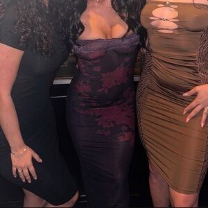 Burgundy red bodycon maxi dress floral spaghetti